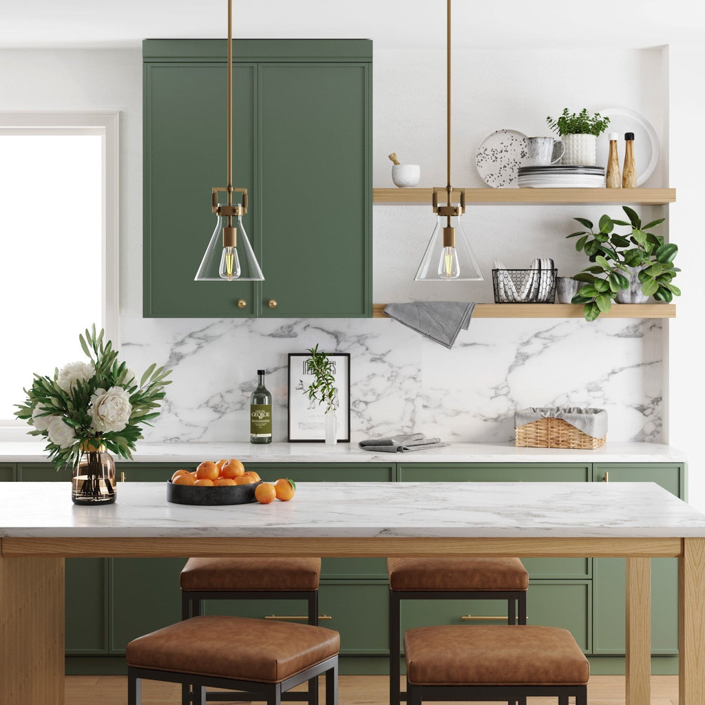 Nathan James Vincent Glass Pendant Lighting, Hanging Light Fixture with Adjustable Stem and Clear Shade