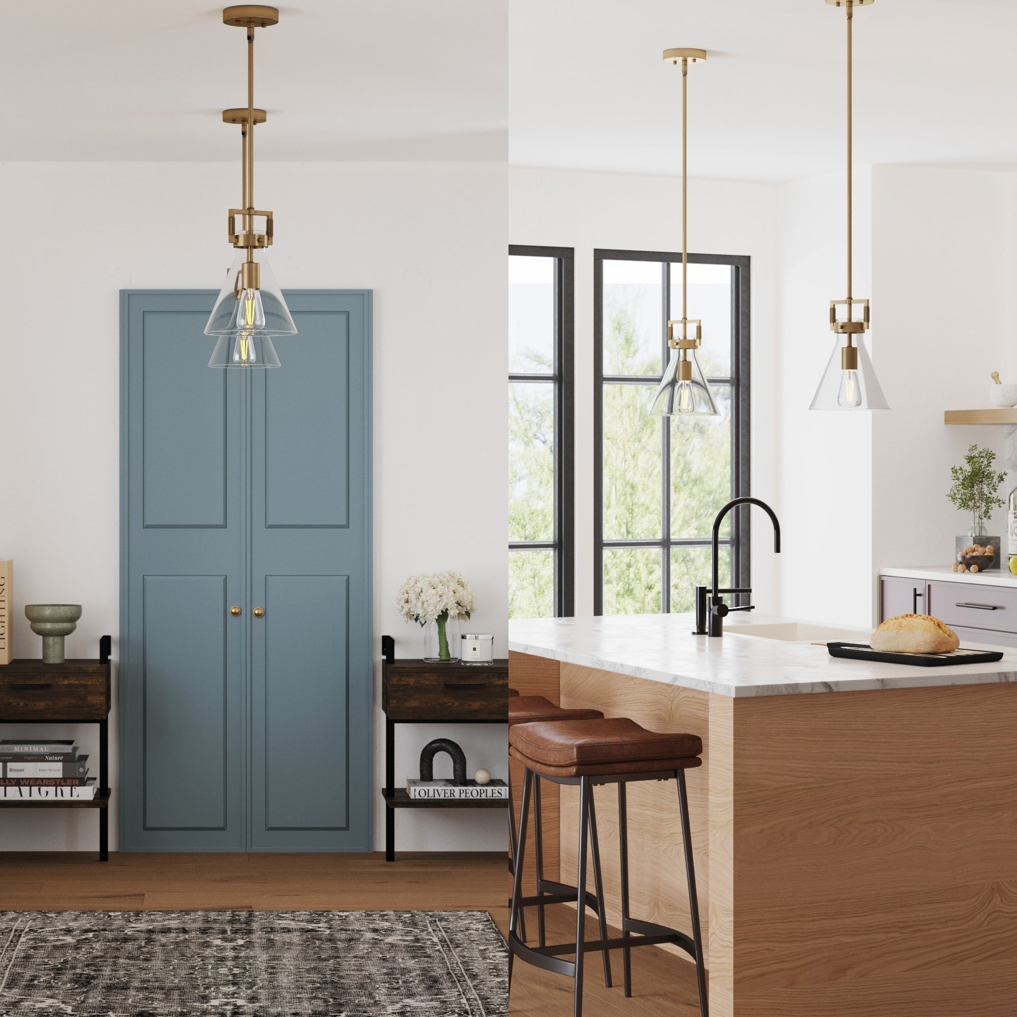 Nathan James Vincent Glass Pendant Lighting, Hanging Light Fixture with Adjustable Stem and Clear Shade