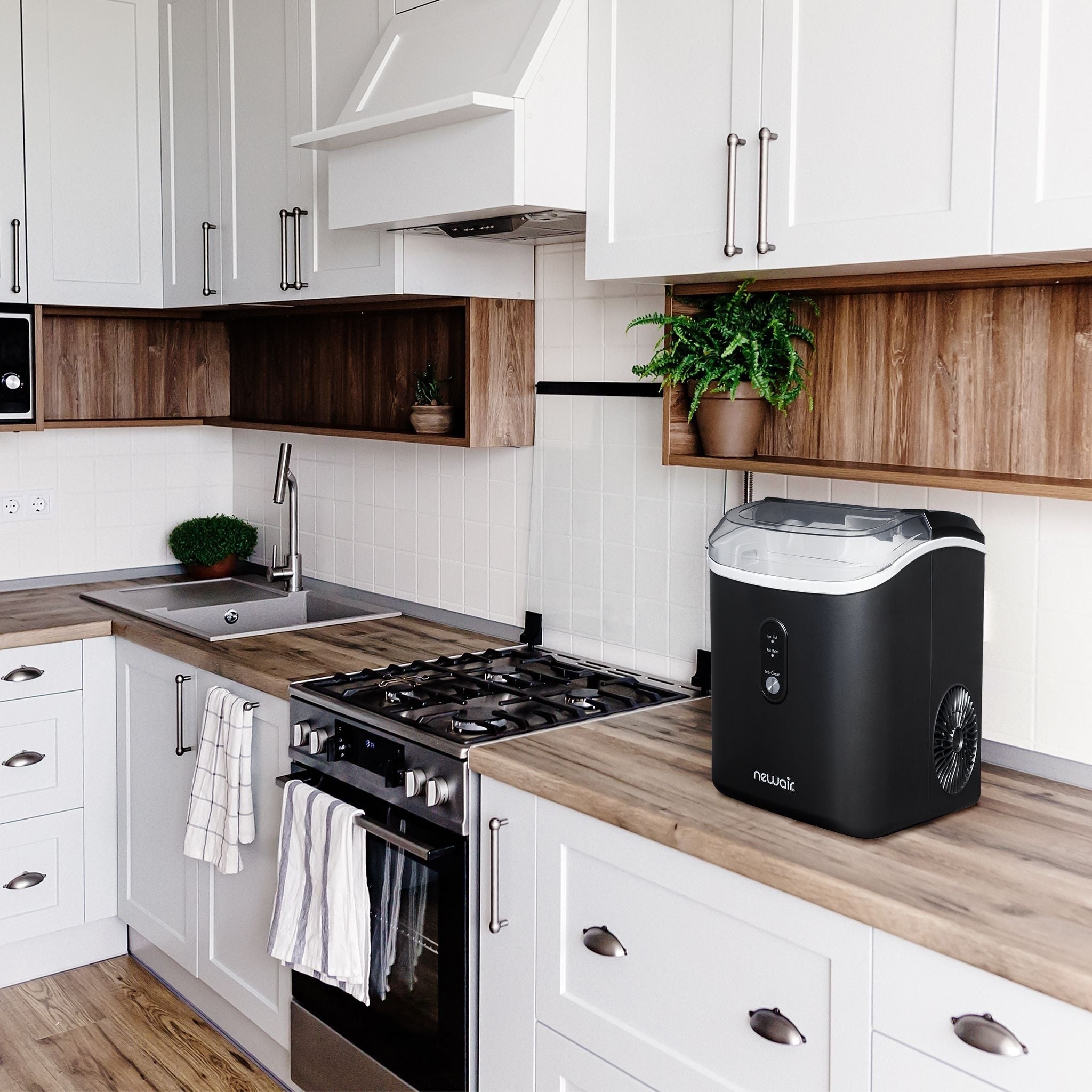 Newair 26 lbs. Countertop Nugget Ice Maker in Matte Black, Ice Viewing Window, Self-Cleaning Button, Easy-Pour Waterspout