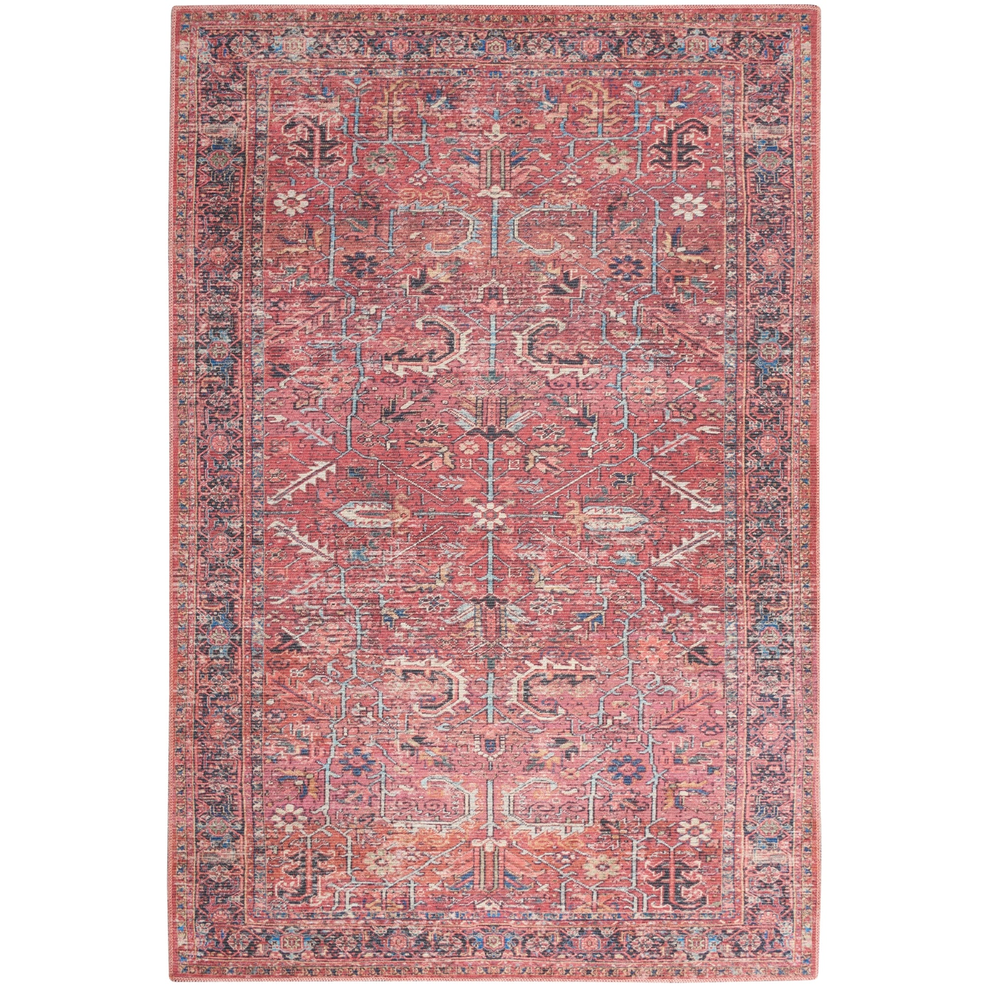 New Concept Washables Vintage Persian Floral Machine Washable Area Rug