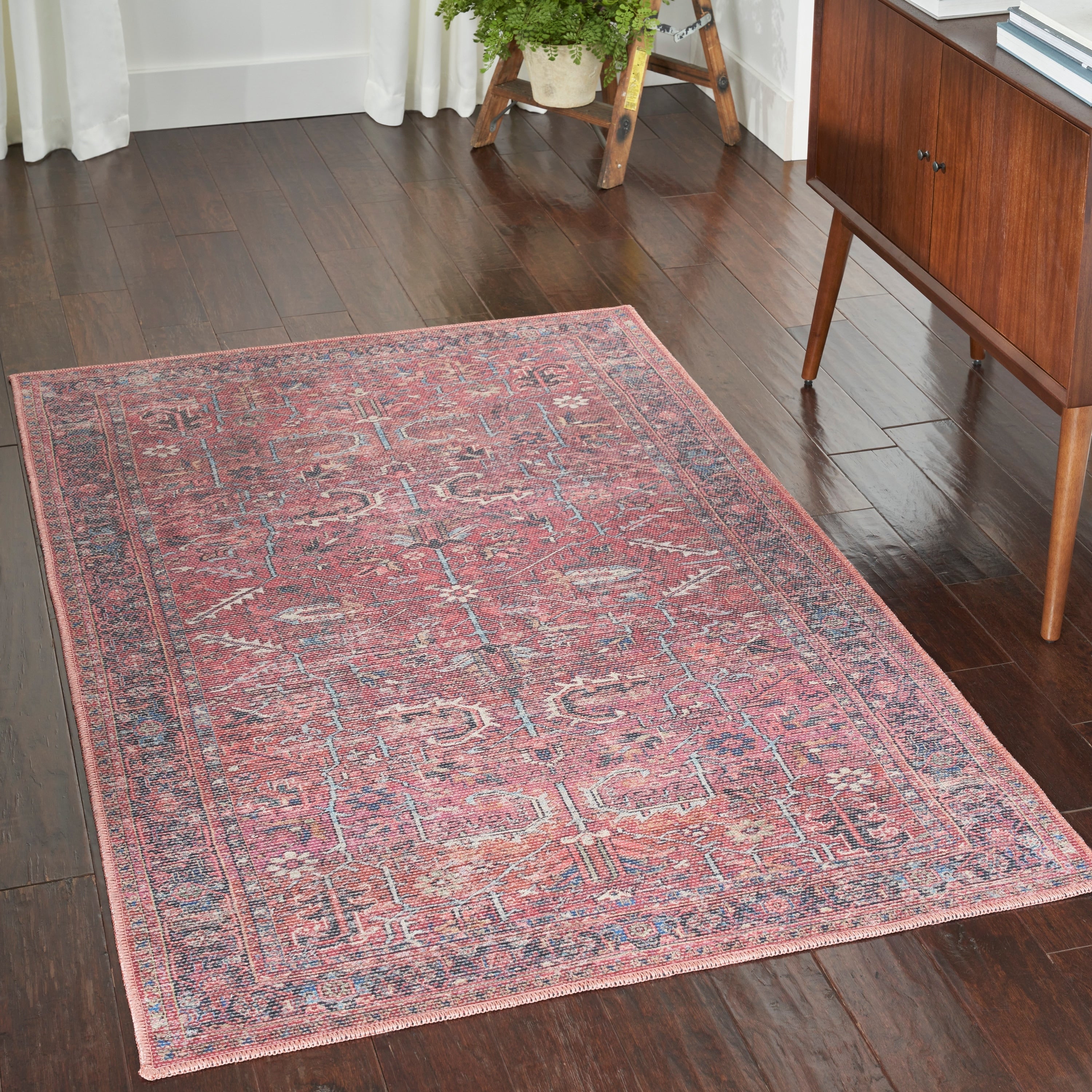 New Concept Washables Vintage Persian Floral Machine Washable Area Rug
