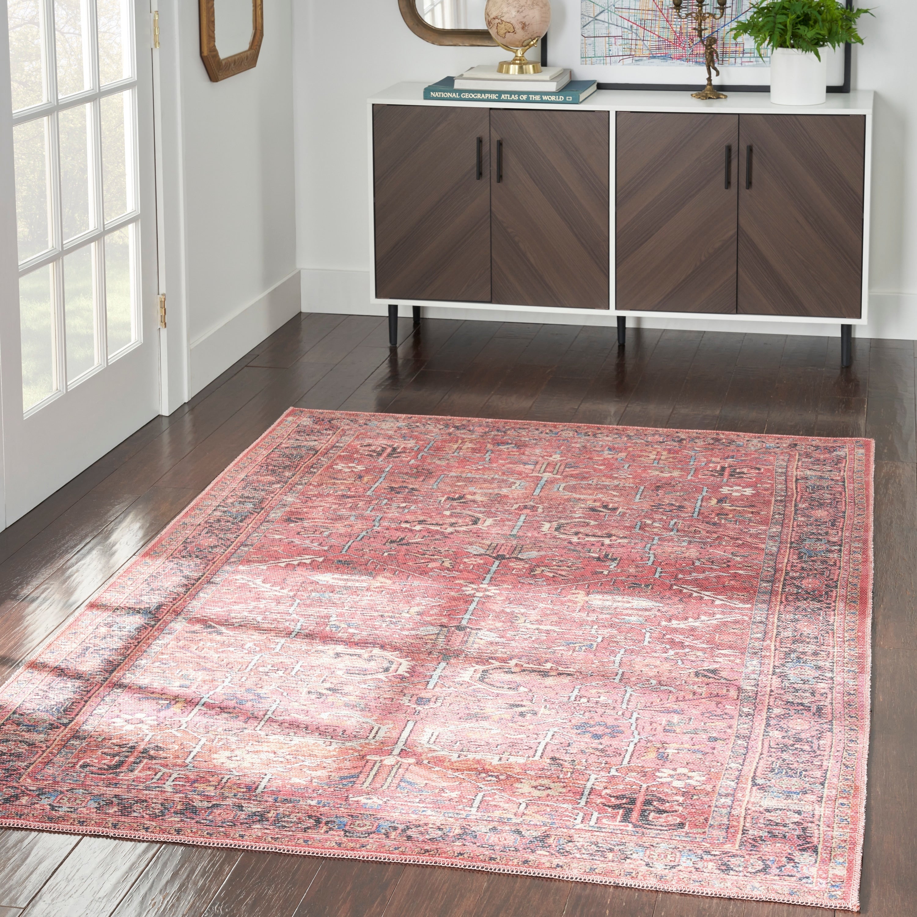New Concept Washables Vintage Persian Floral Machine Washable Area Rug