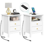 Nightstand Set of 2 with Charging Station End Side Table with 2 Drawers with USB Ports and Outlets Bedside Bed