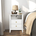 Nightstand Set of 2 with Charging Station End Side Table with 2 Drawers with USB Ports and Outlets Bedside Bed