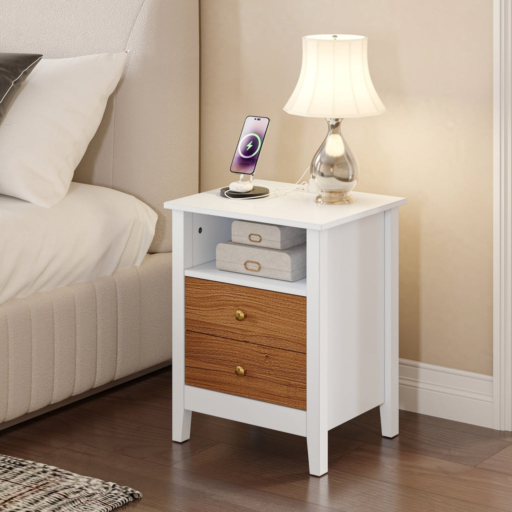Nightstand Set of 2 with Charging Station End Side Table with 2 Drawers with USB Ports and Outlets Bedside Bed