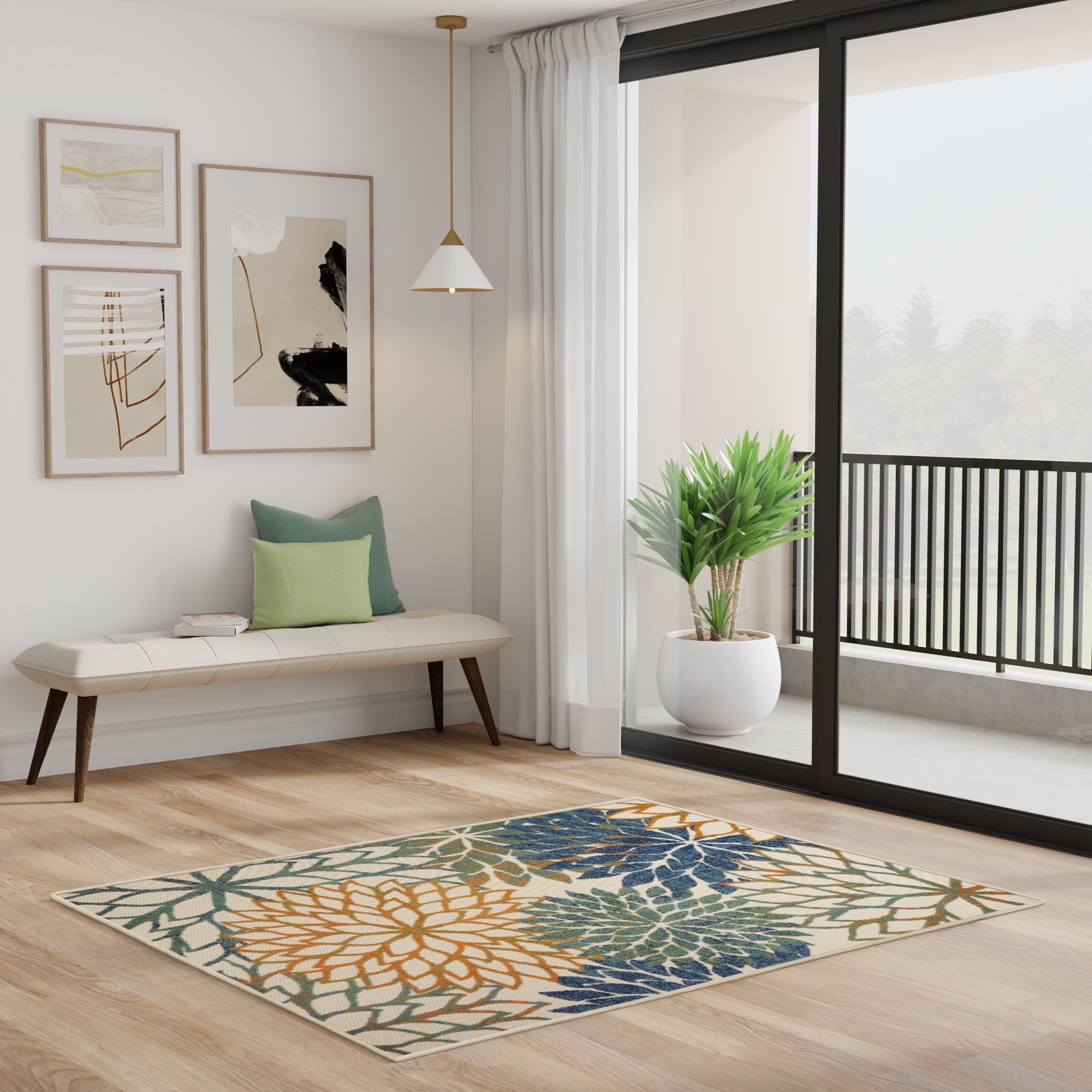 Nourison Alice Indoor/Outdoor Blue Floral Area Rug