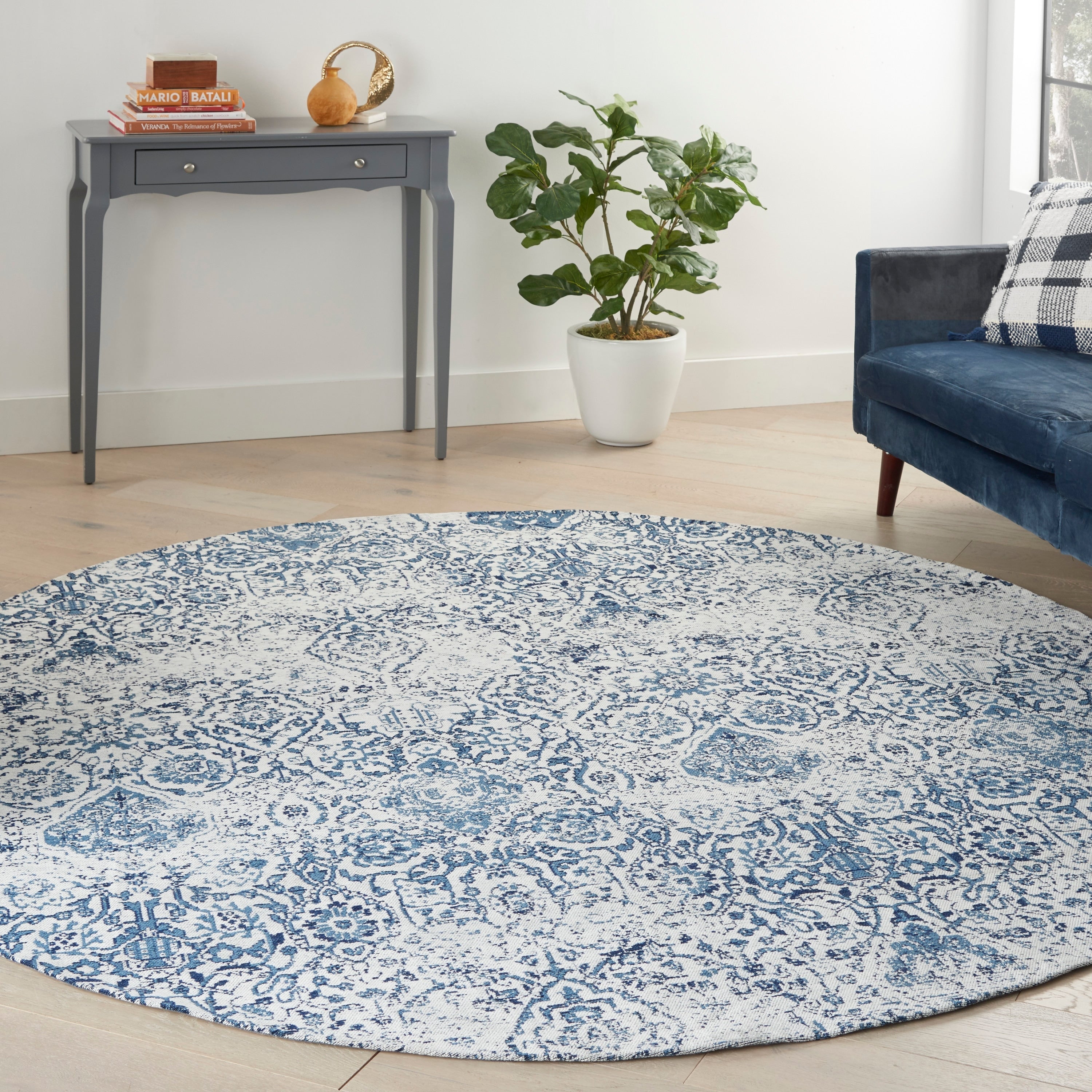 Nourison Damask Distressed Contemporary Area Rug