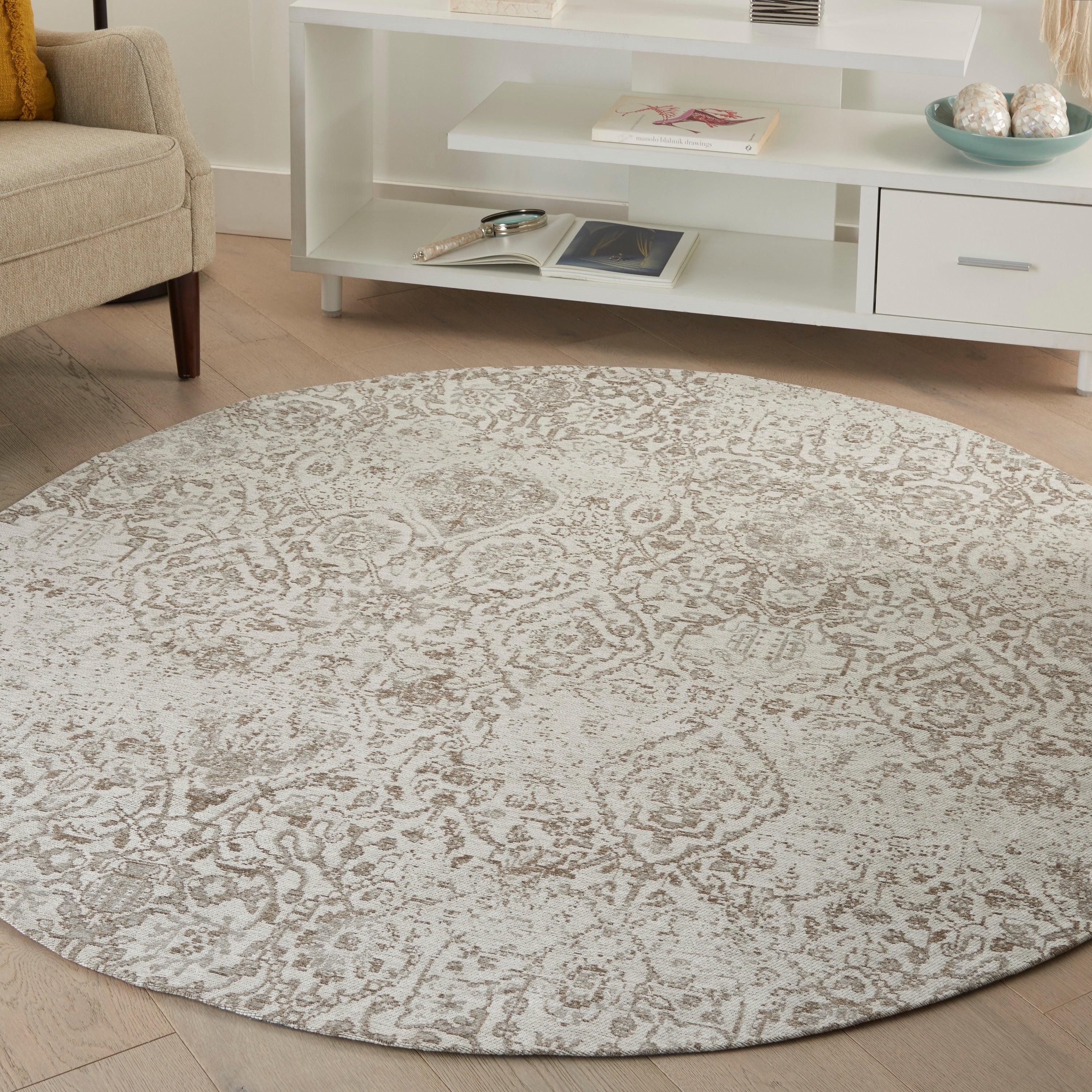 Nourison Damask Distressed Contemporary Area Rug