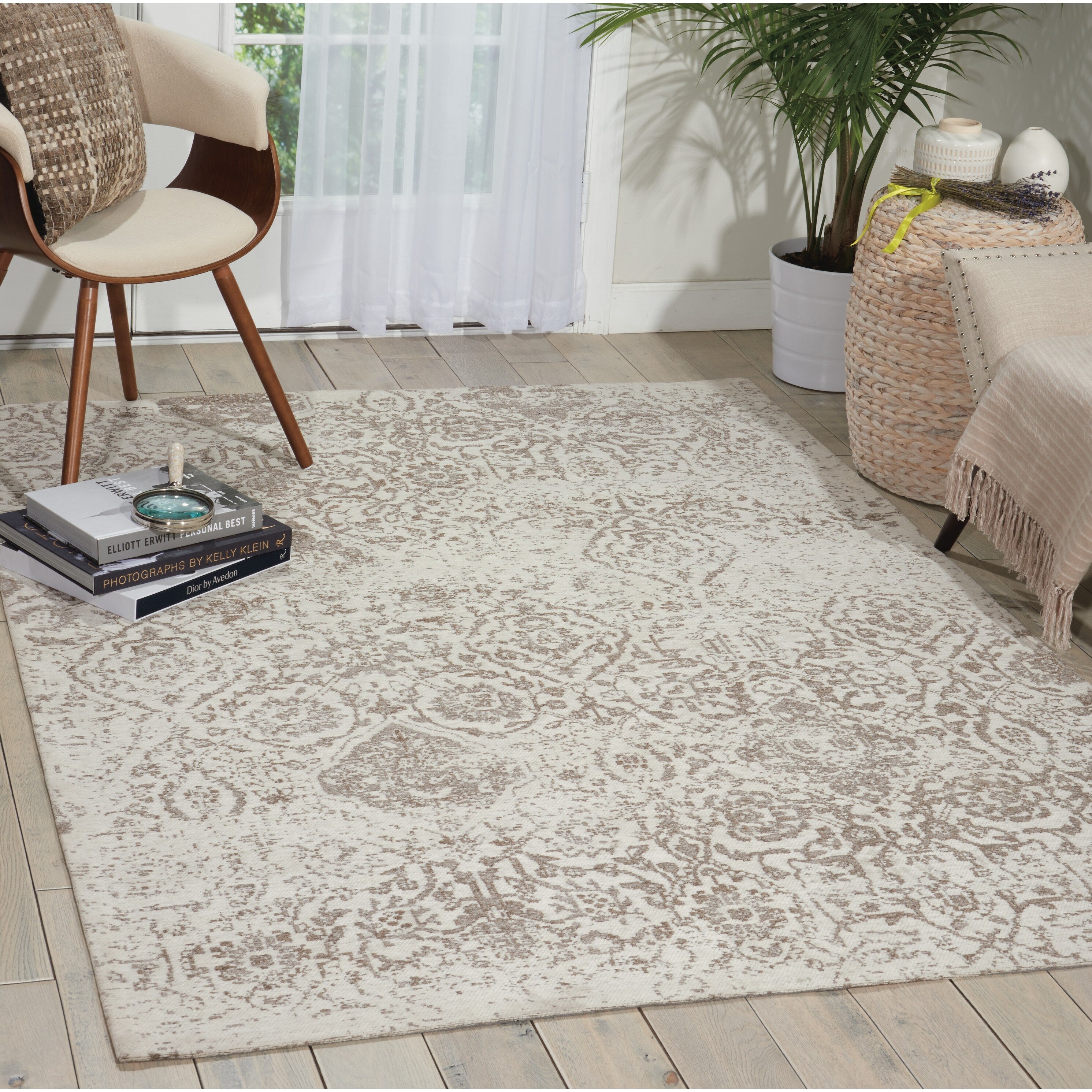 Nourison Damask Distressed Contemporary Area Rug