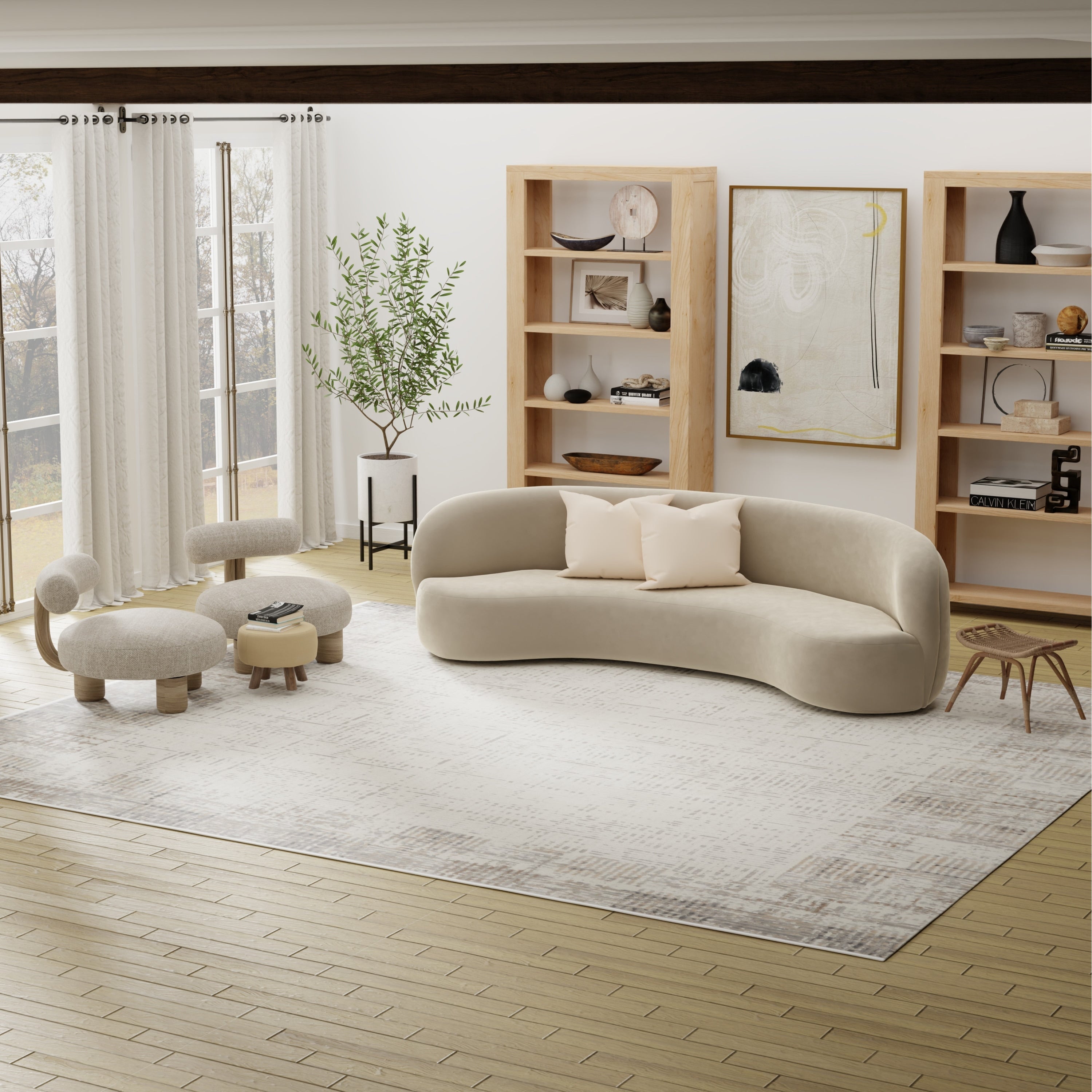 Nourison Emily Indoor only Ivory Grey Abstract Area Rug