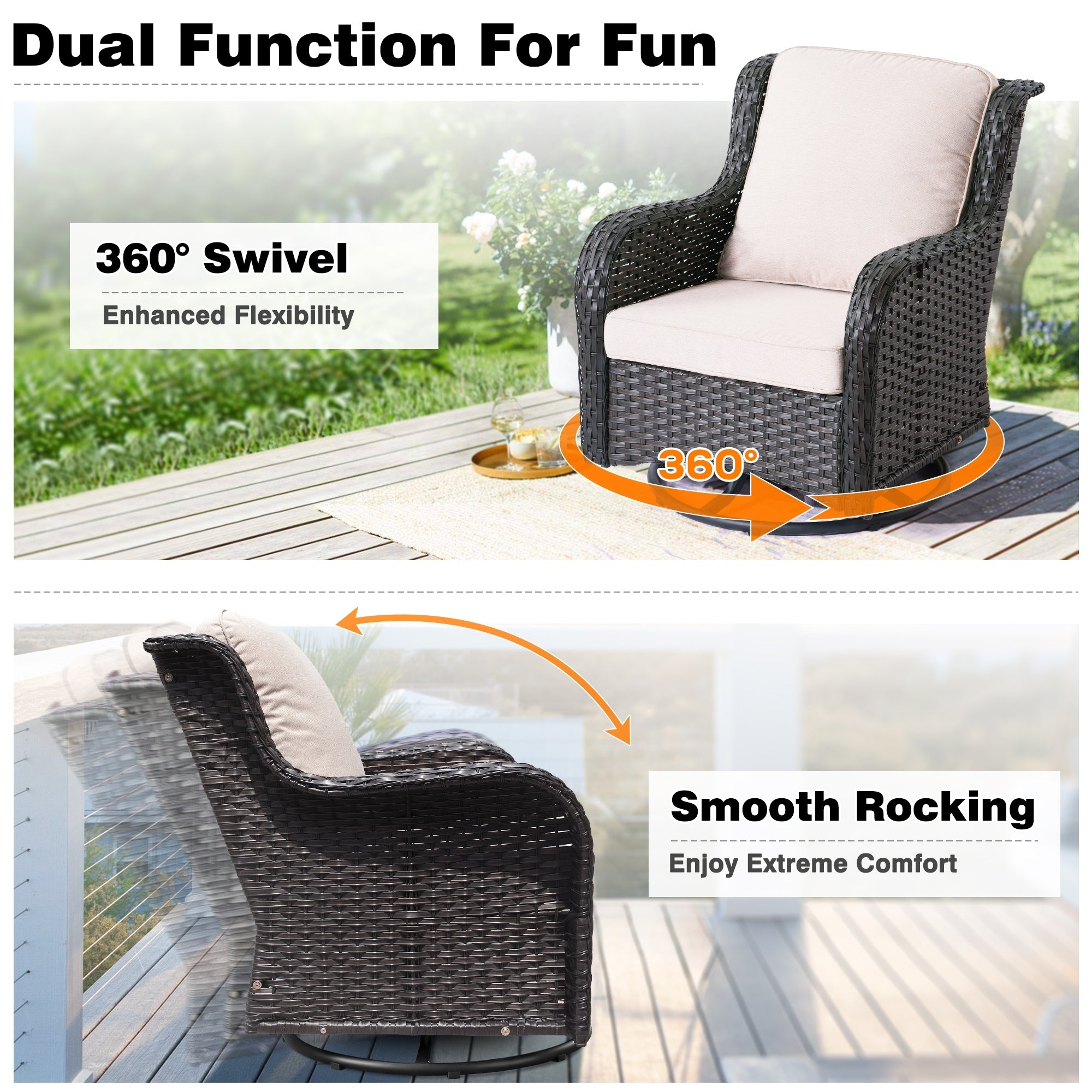 OVIOS 8-piece Patio Wicker Furniture Swivel Chair Set