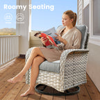 OVIOS 9 Pieces Outdoor Wicker Swivel Chair Set With Fire Table