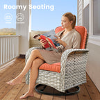 OVIOS 9 Pieces Outdoor Wicker Swivel Chair Set With Fire Table