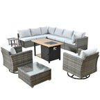 OVIOS Deep Seat Wicker 11-piece Sectional Set Swivel Chairs Fire Pit