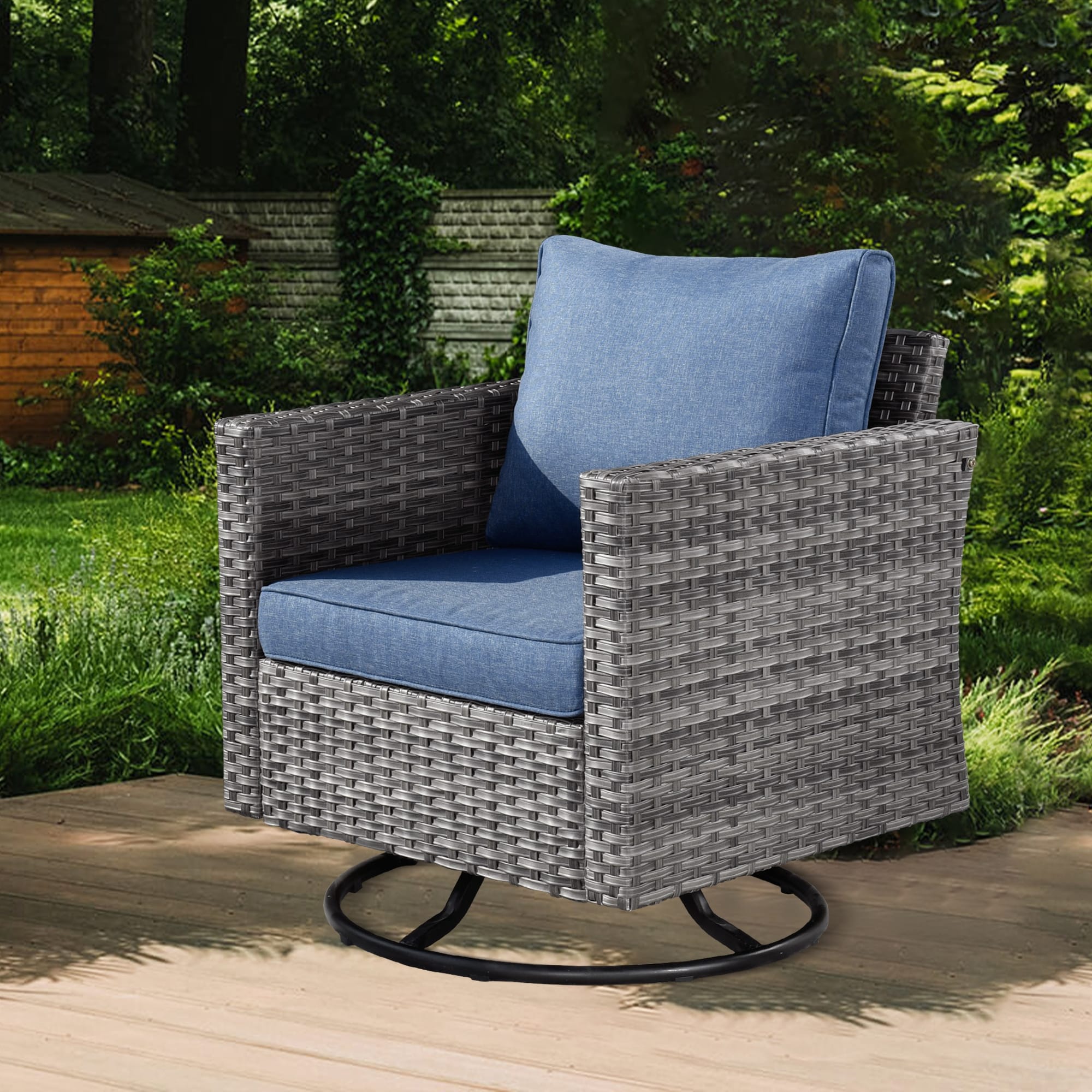 OVIOS Deep Seat Wicker 11-piece Sectional Set Swivel Chairs Fire Pit