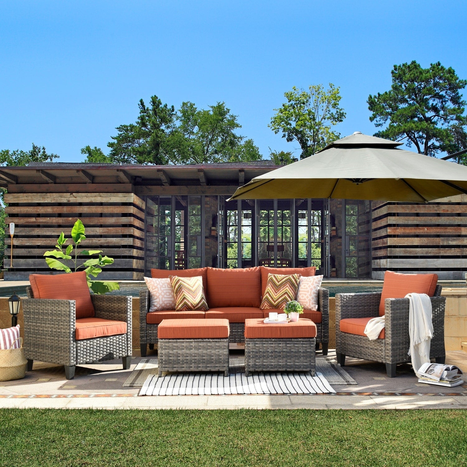 OVIOS 5-piece Patio Furniture Wicker Outdoor High-back Seating Set