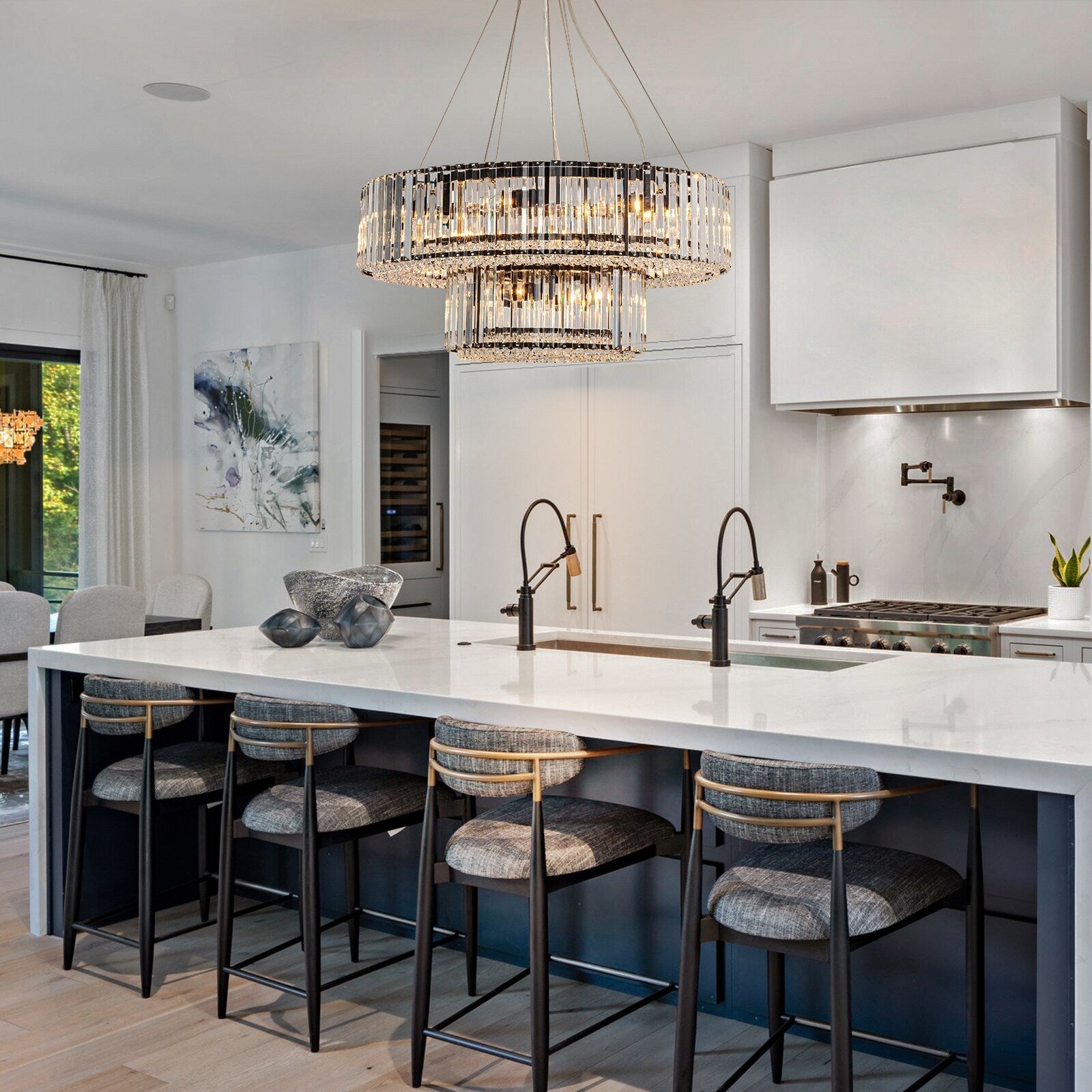 OYIPRO 6/8/12-Light Modern Round Crystal Chandelier Drum Shape Pendant Light for Kitchen Island