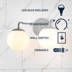 Globe Metal/Frosted Glass Modern LED Vanity, by JONATHAN Y