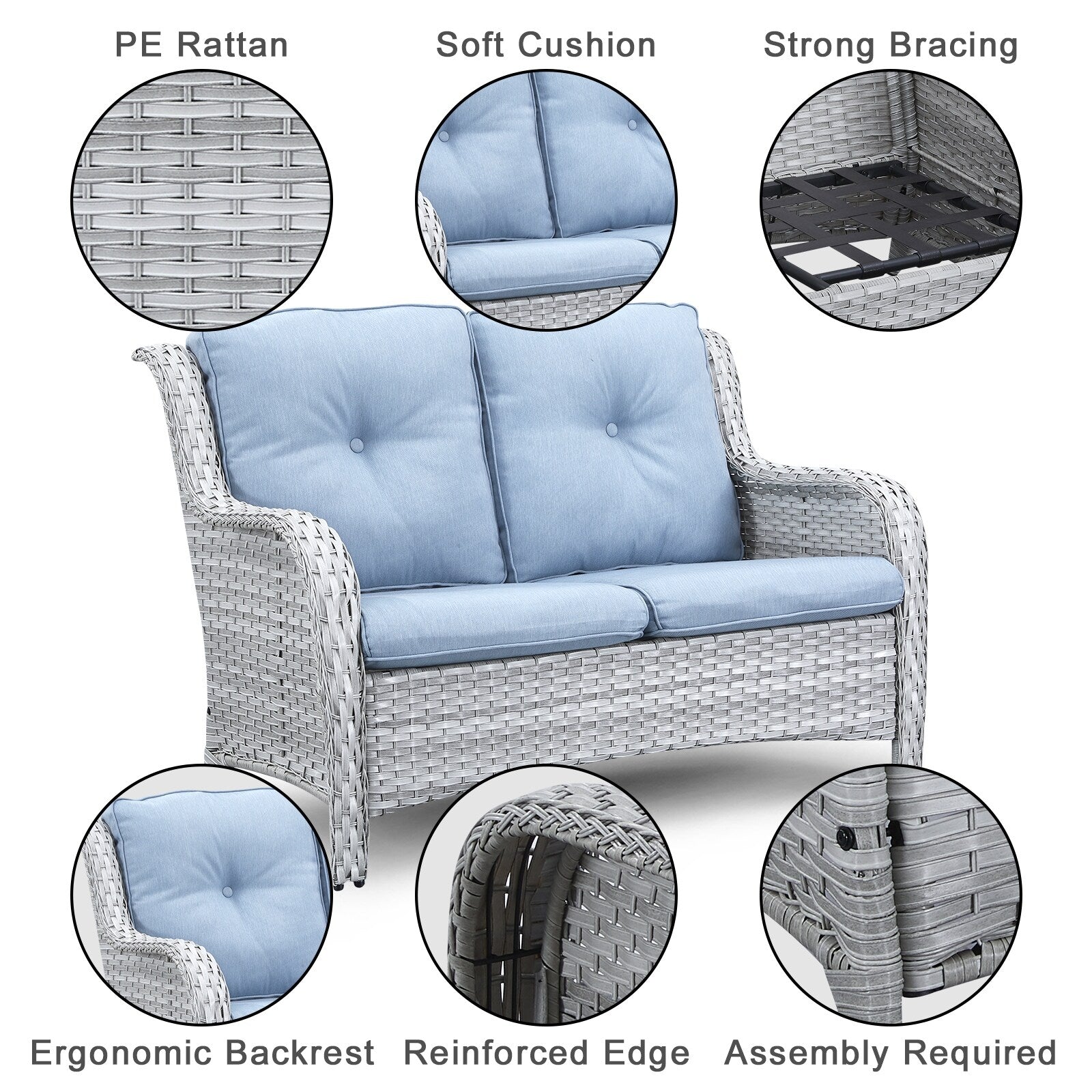 Gymojoy Outdoor Loveseat Wicker Sofa Set Rattan Sofa