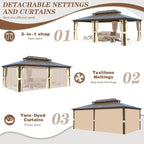 Hardtop Gazebo for Backyard – Permanent Pergola with Netting, Curtains & Double Roof, All-Weather Outdoor Shelter