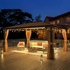 Hardtop Gazebo for Backyard – Permanent Pergola with Netting, Curtains & Double Roof, All-Weather Outdoor Shelter