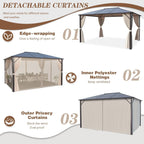 Hardtop Gazebo for Backyard – Permanent Pergola with Netting, Curtains & Double Roof, All-Weather Outdoor Shelter
