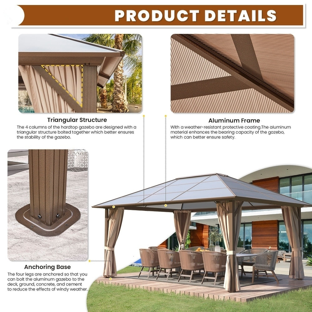 Hardtop Gazebo for Backyard – Permanent Pergola with Netting, Curtains & Double Roof, All-Weather Outdoor Shelter