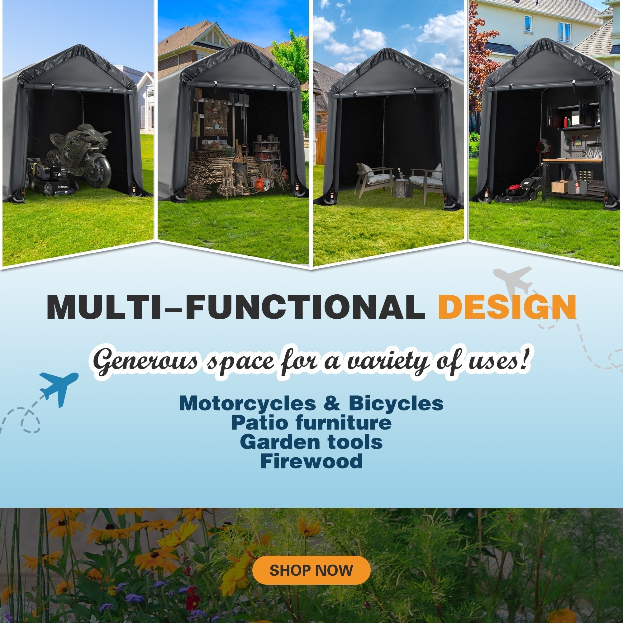 Outdoor Storage Shed and Carport Canopy: Portable Shelter for Bikes, Motorcycles, and Garden Storage