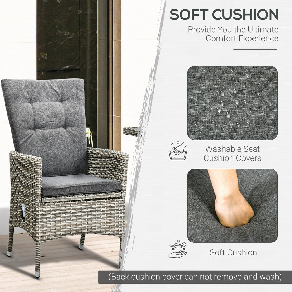 Outsunny 3 Pieces Patio PE Rattan Sofa Set, Outdoor Recliner Chairs Wood Grain plastic Top Coffee Table