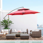 Outsunny 9' 2-Tier Cantilever Umbrella with Crank Handle, Cross Base and 8 Ribs, Garden Patio Offset Umbrella