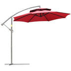 Outsunny 9' 2-Tier Cantilever Umbrella with Crank Handle, Cross Base and 8 Ribs, Garden Patio Offset Umbrella