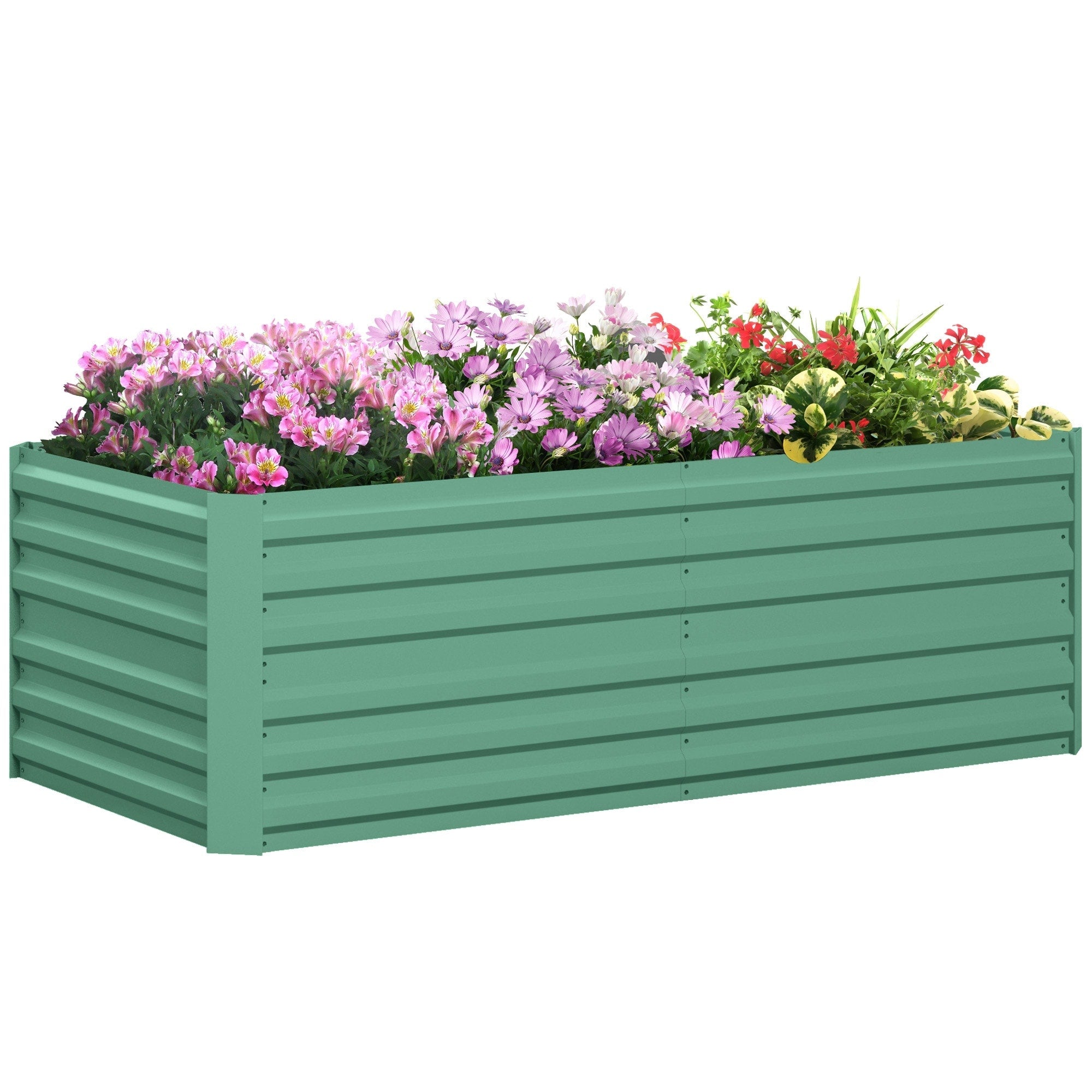 Outsunny Raised Garden Bed, 71 x 36 x 23 Galvanized Steel Planters for Outdoor Plants with Reinforced Rods