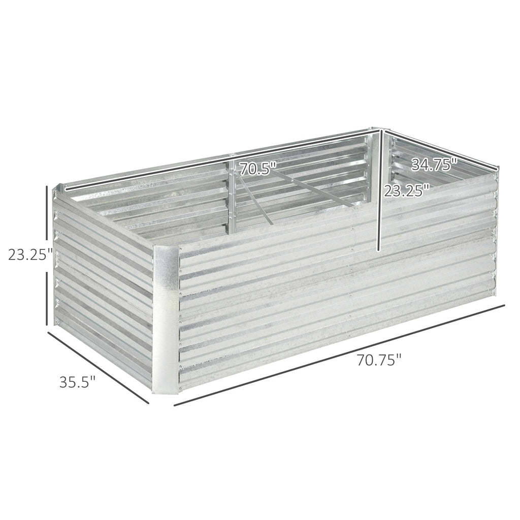 Outsunny Raised Garden Bed, 71 x 36 x 23 Galvanized Steel Planters for Outdoor Plants with Reinforced Rods