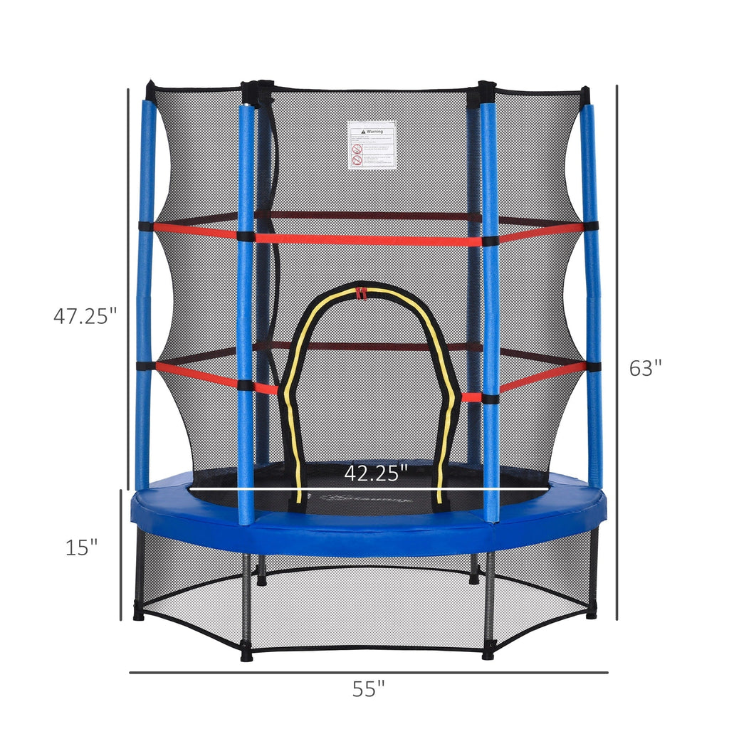 Outsunny 5' Diameter Kids Trampoline with Net for Indoors & Outdoors, Ages 3 to 6