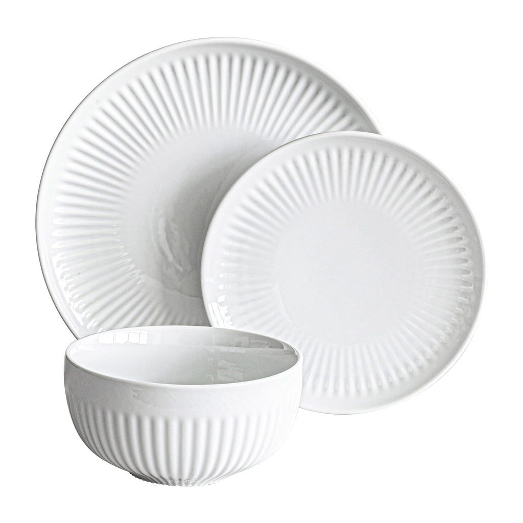 Over and Back White Porcelain 24pc Fluted Dinnerware Set