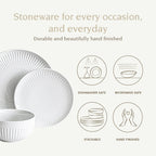 Over and Back White Porcelain 24pc Fluted Dinnerware Set