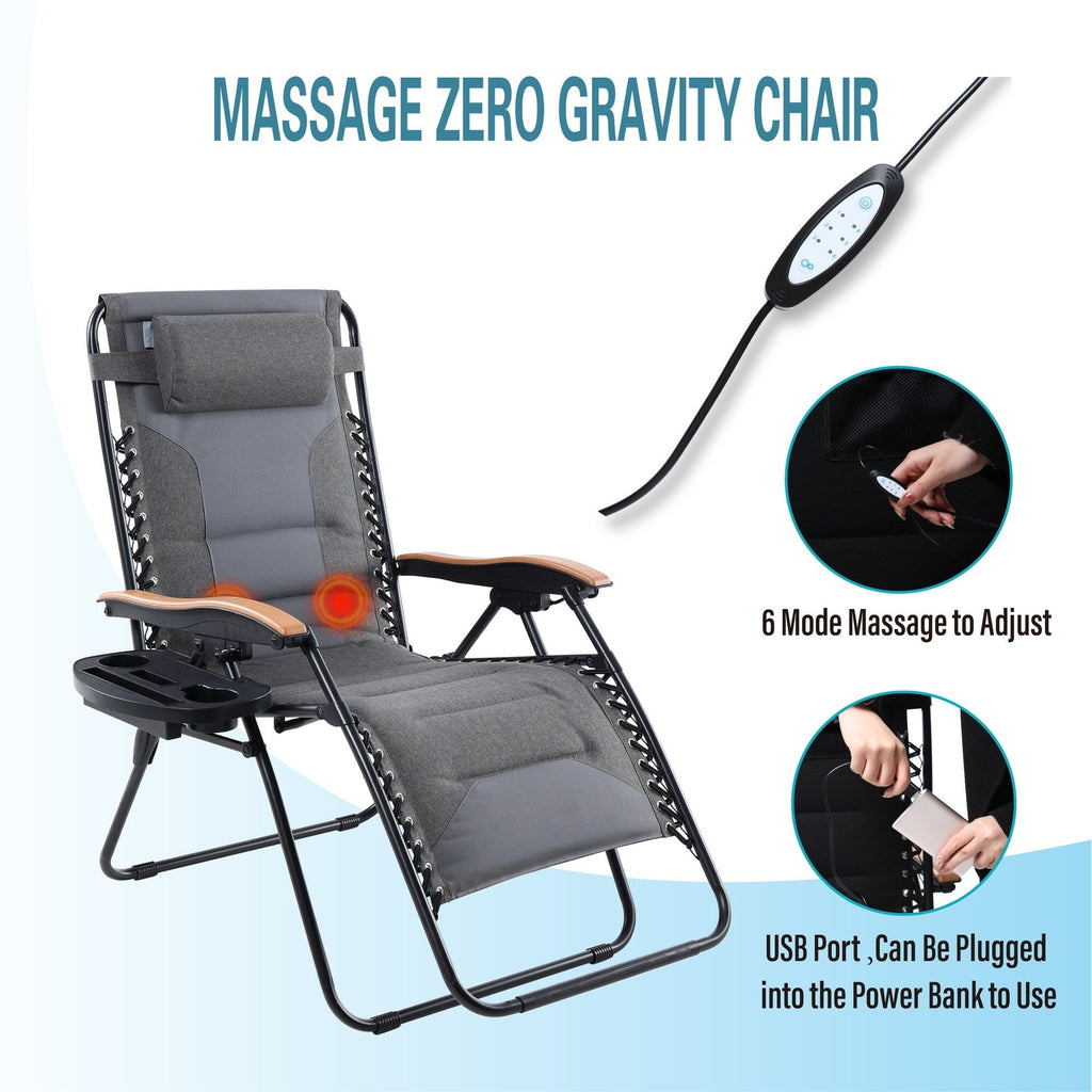 Oversize XL Padded Zero Gravity Lounge Chair Wider Armrest Adjustable Recliner with Cup Holder - N/A