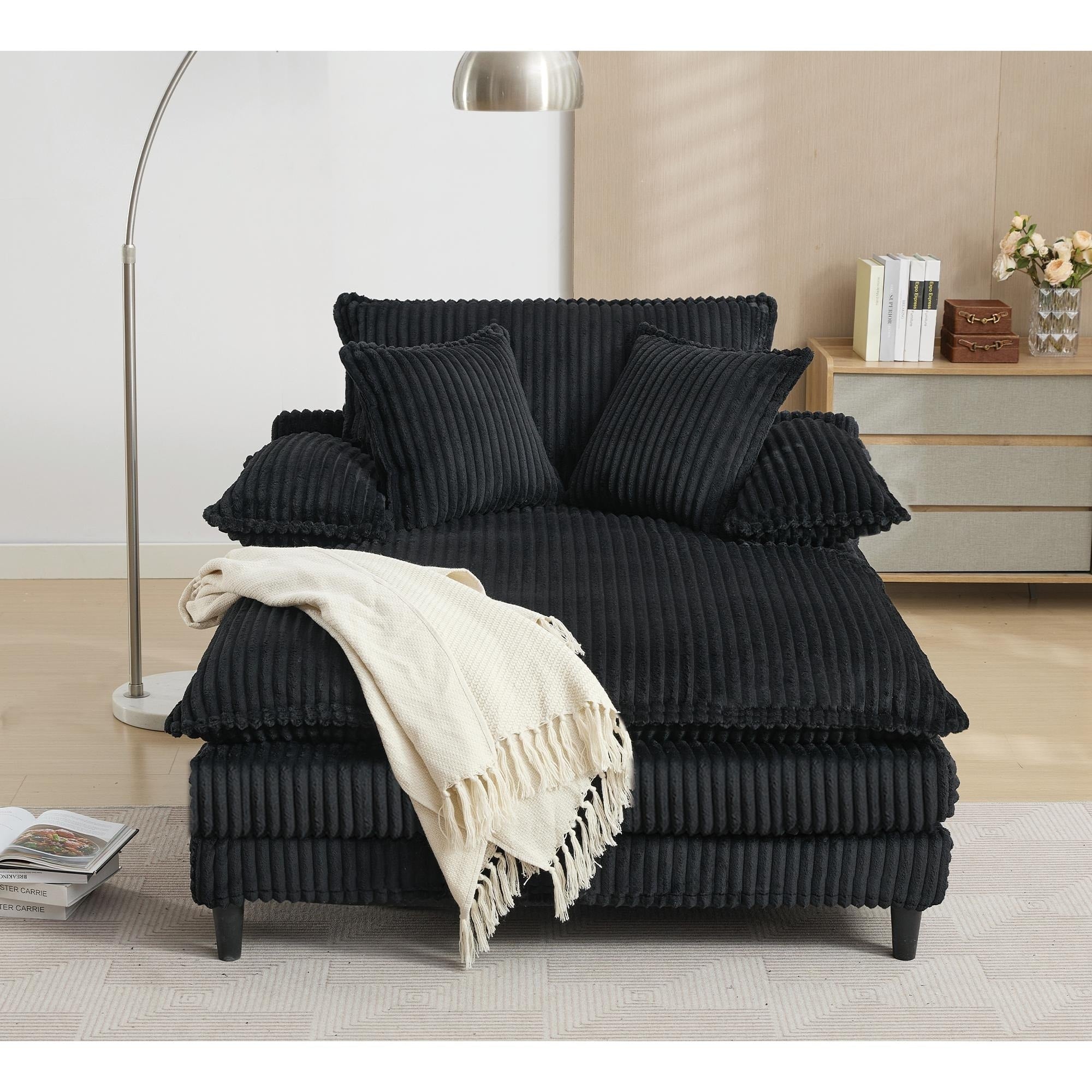 Oversized Chaise Lounge Fluffy Corduroy Sofa Bed Adjustable