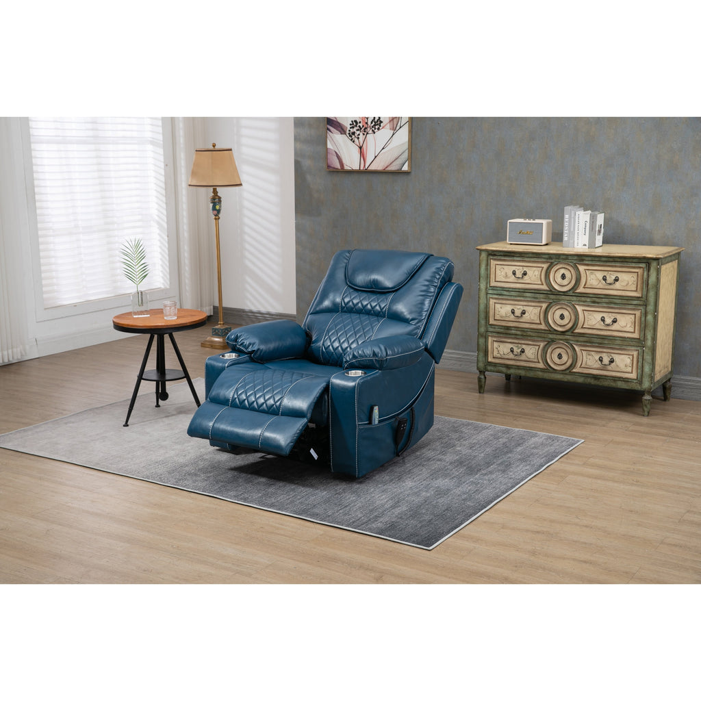 Oversized PU Leather Power Lift Recliner with Massage, Lumbar Heating, Cup Holder, 180° Flat Lay