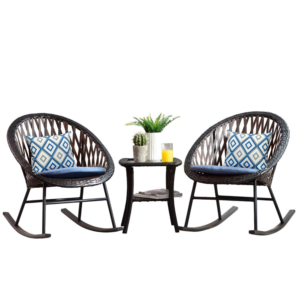 OVIOS 3-piece Patio Rocking Chair Bistro Set with Glass Coffee Table