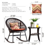 OVIOS 3-piece Patio Rocking Chair Bistro Set with Glass Coffee Table