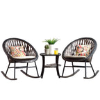 OVIOS 3-piece Patio Rocking Chair Bistro Set with Glass Coffee Table