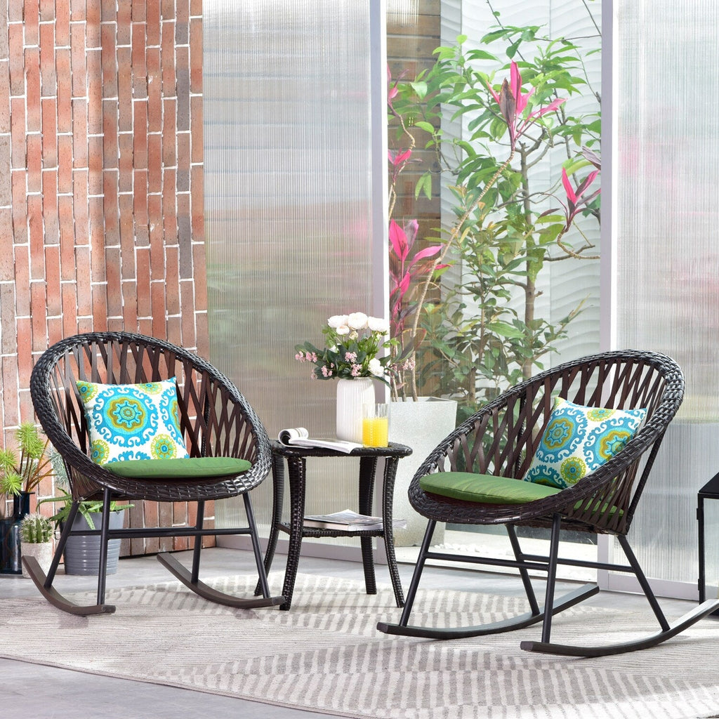 OVIOS 3-piece Patio Rocking Chair Bistro Set with Glass Coffee Table
