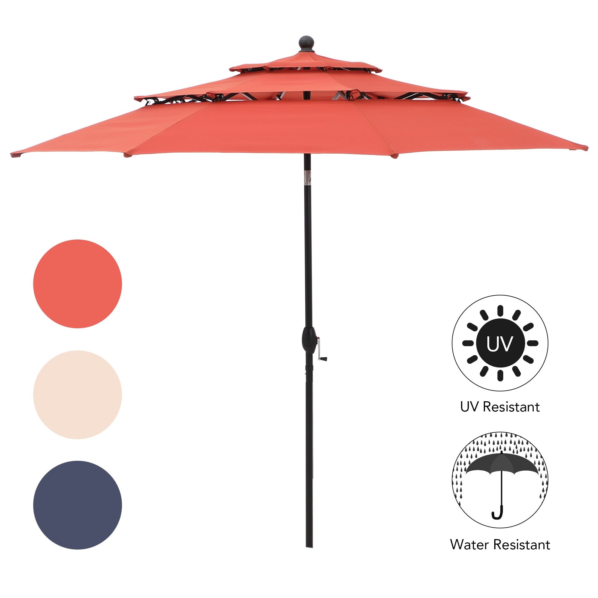 MAISON ARTS 10ft 3 Tiers Patio Outdoor Umbrella Matched with most Patio Table with Ventilation Auto-tilt and Crank Lift