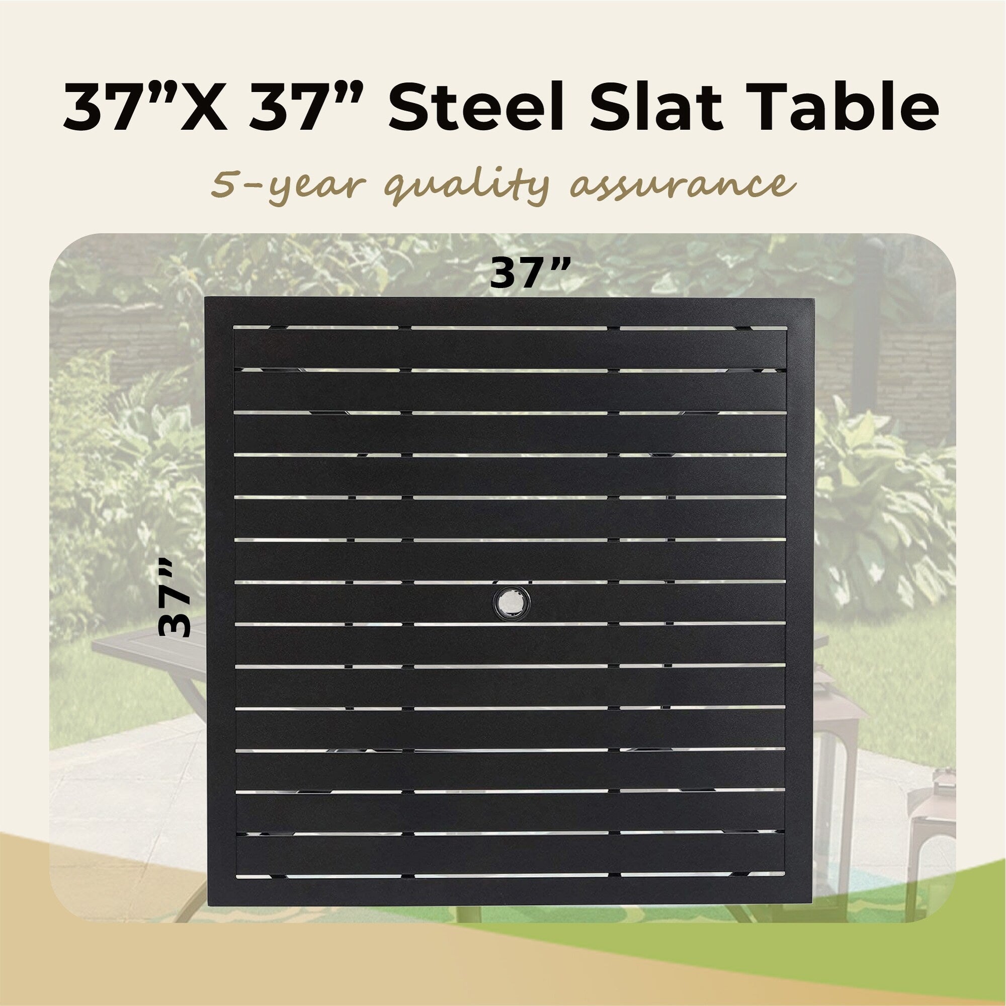 MAISON ARTS 6-Piece Patio Dining Set with 10ft 3 Tier Auto-tilt Umbrella: 4 Metal Outdoor Chairs 1 Metal Square Dining Table