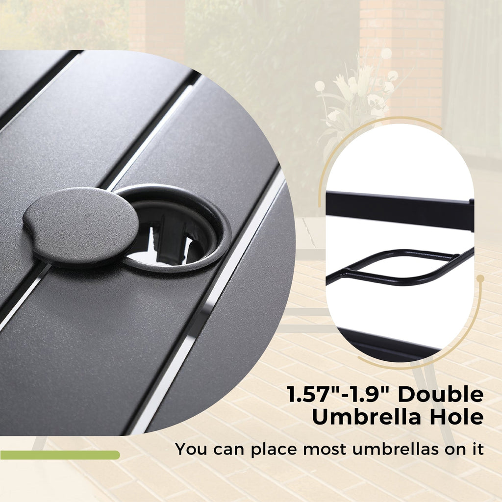 MAISON ARTS 6-Piece Patio Dining Set with 10ft 3 Tier Auto-tilt Umbrella: 4 Metal Outdoor Chairs 1 Metal Square Dining Table