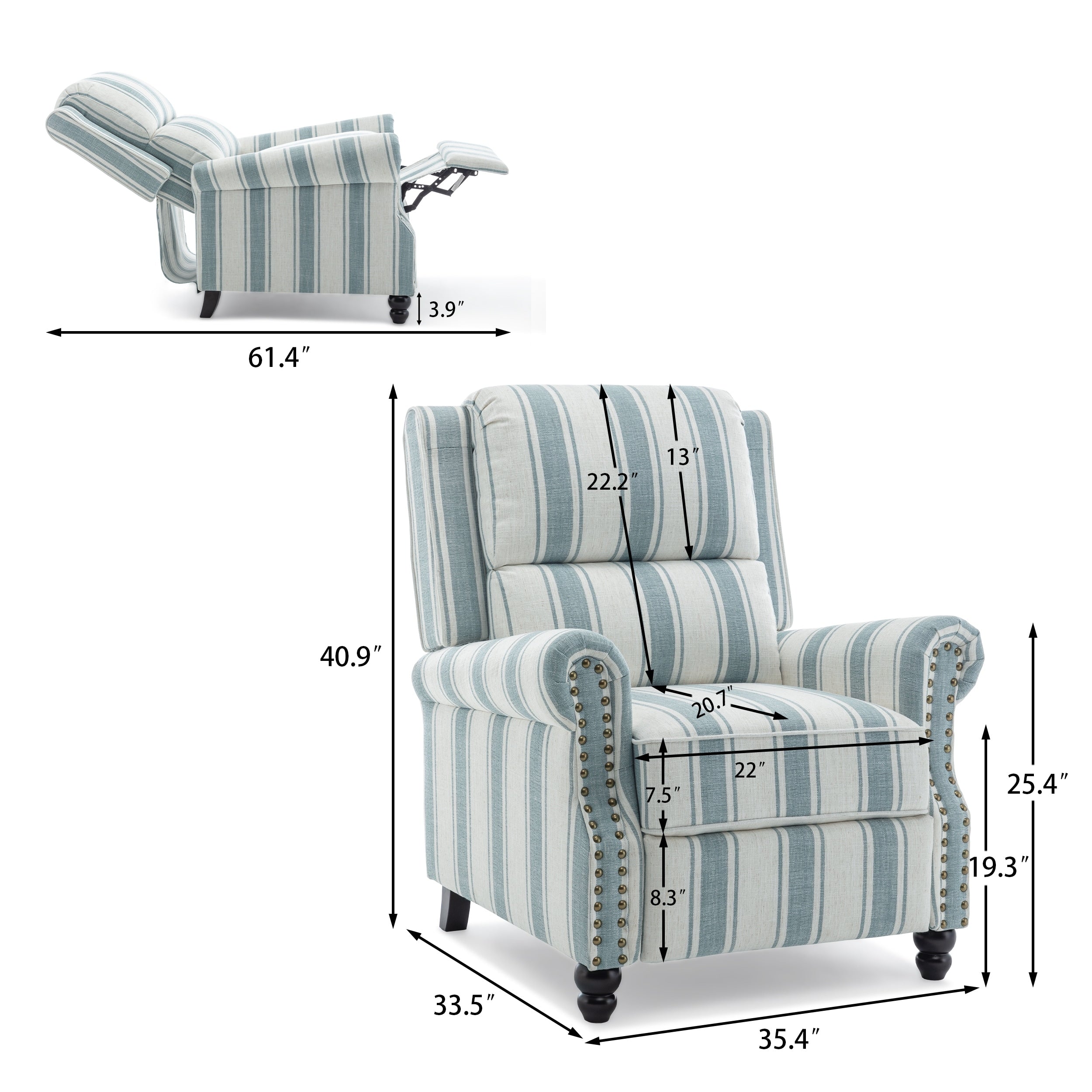 Manual Pushback Recliner Chairs with Nailhead Trim