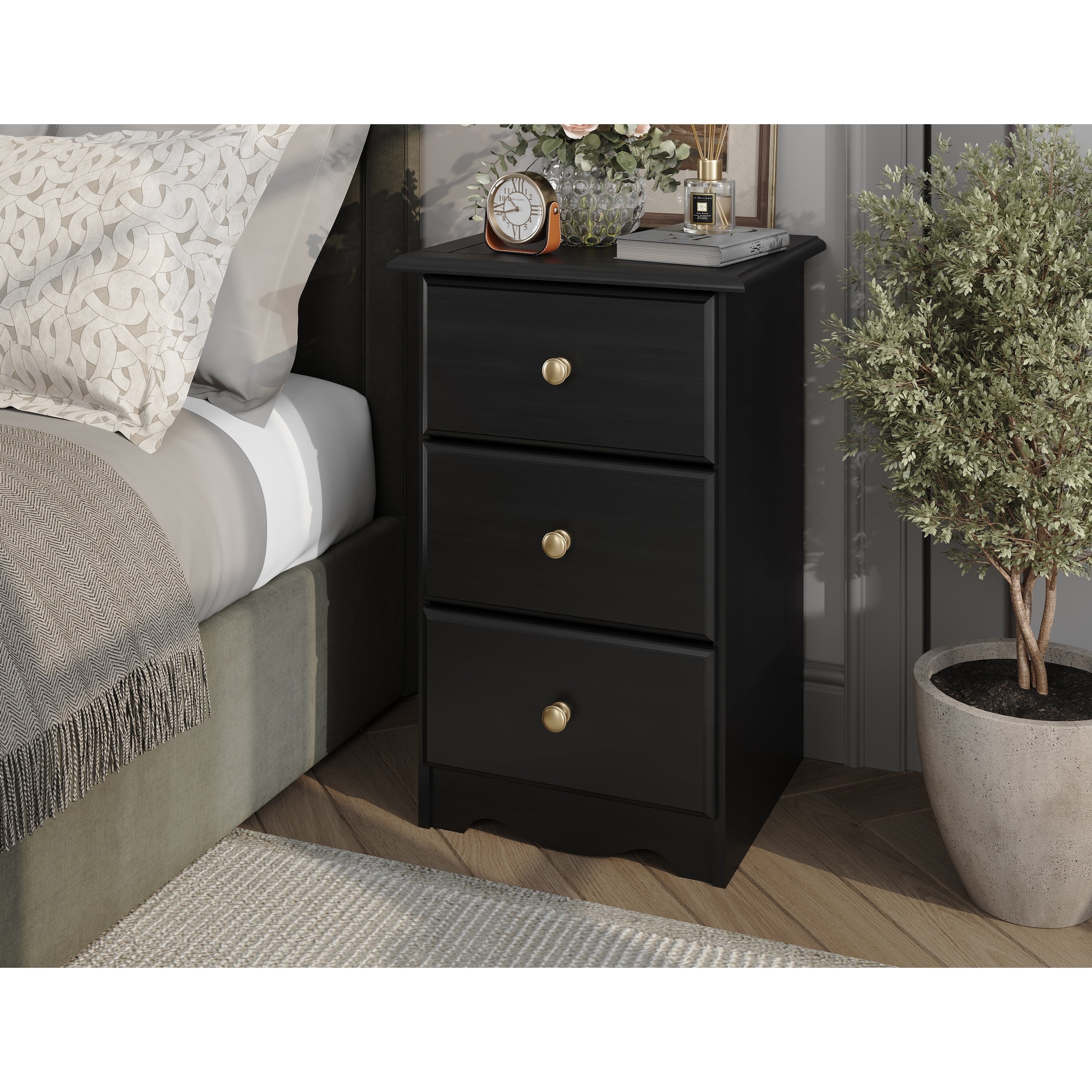 Palace Imports 100% Solid Wood 3-Drawer Nightstand with Metal or Wooden Knobs