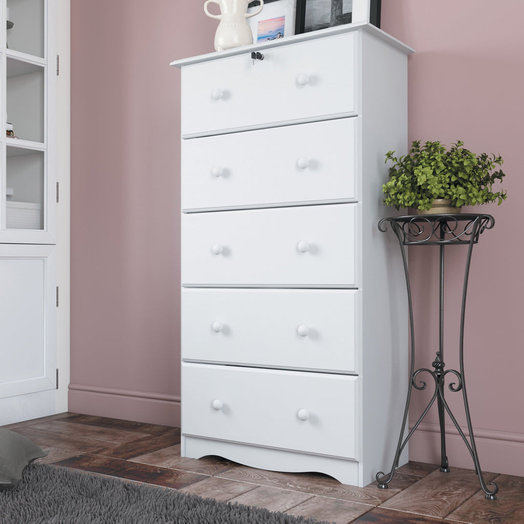 Palace Imports 100% Solid Wood 5-Jumbo Drawer Chest with Lock, Metal or Wooden Knobs