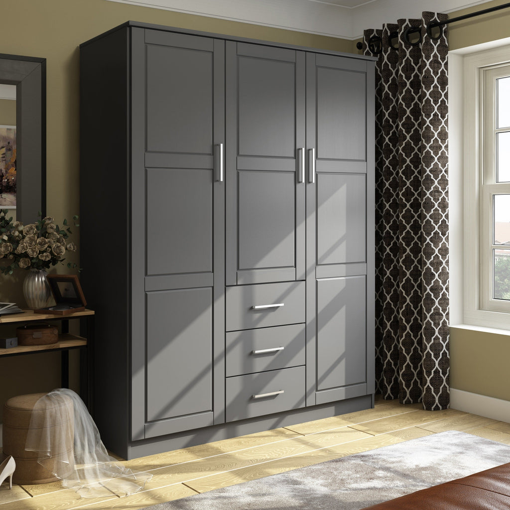 Palace Imports 100% Solid Wood Cosmo 3-Door Wardrobe Armoire with Solid Wood or Mirrored Doors
